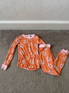 Poppy Kids Co Halloween Pumpkin Flower Long Sleeve Pajama Set - Pink Trim 3T
